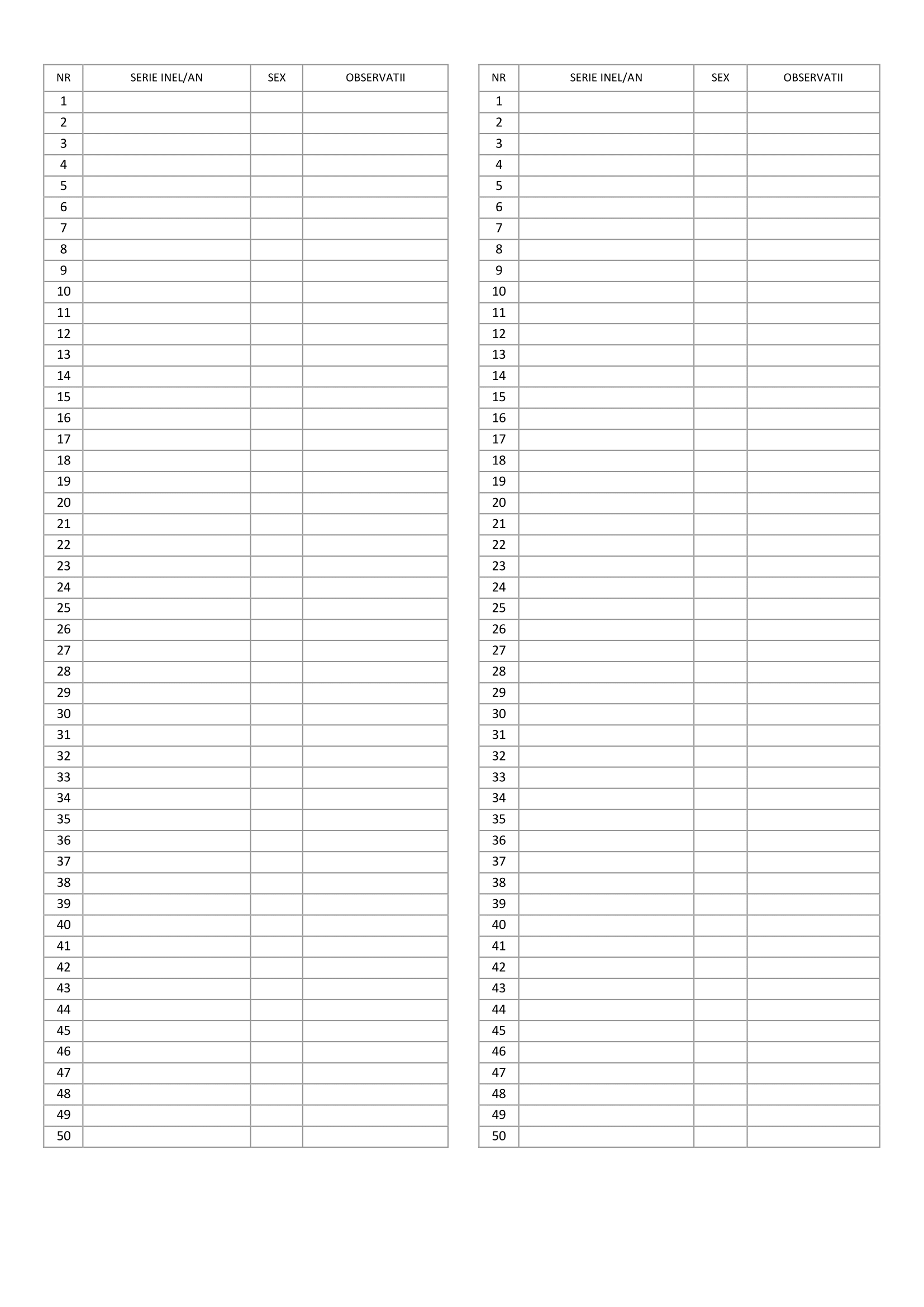 Registru evidență porumbei