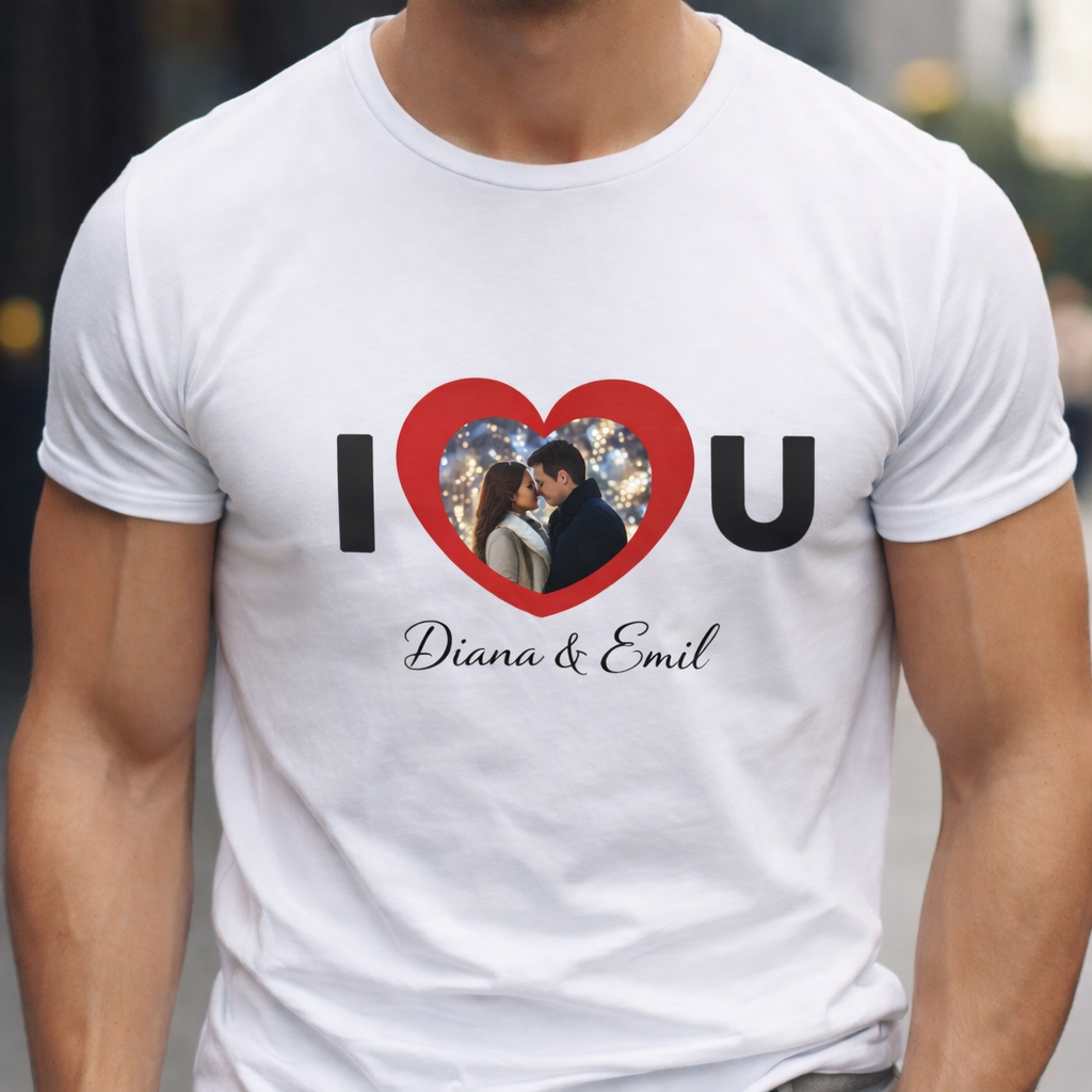 Tricou I LOVE YOU cu poză și mesaj