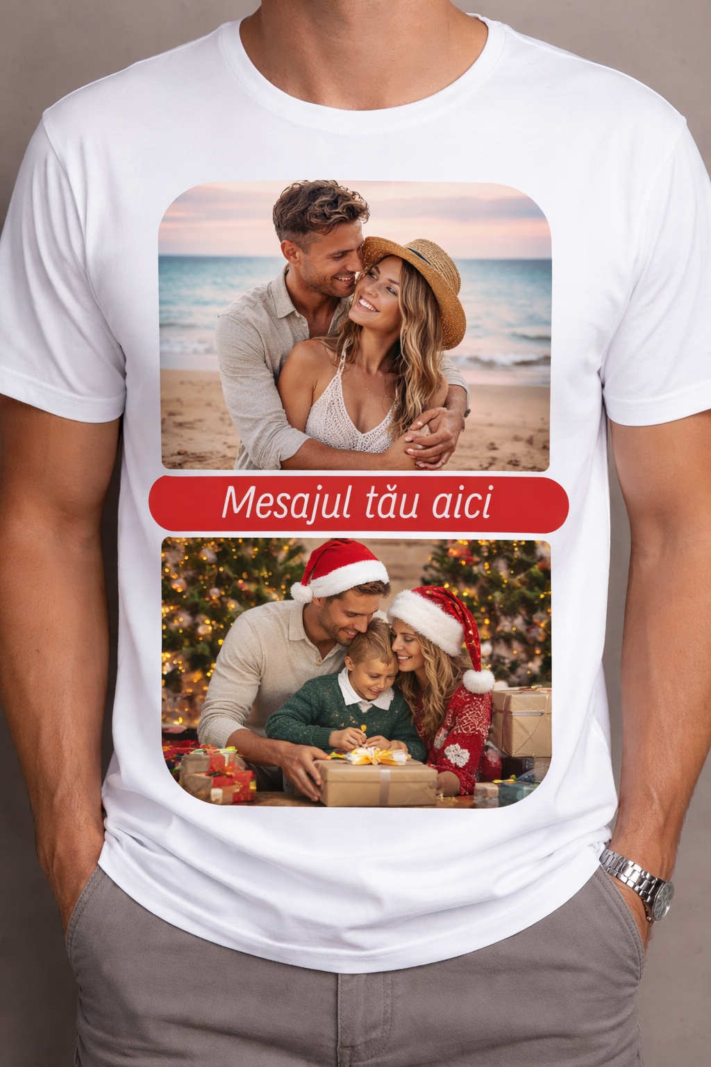 Tricou personalizat cu două poze și mesaj