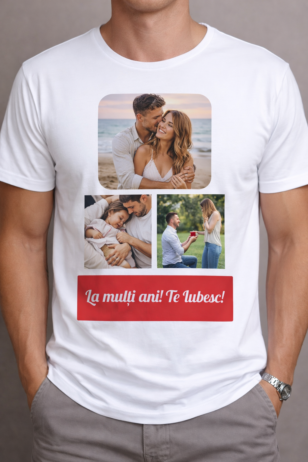 Tricou personalizat cu trei poze și mesaj
